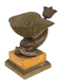 Neoclassical Style Bronze Inverted Dolphin Inkwell
