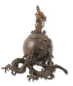 Bronze Dragon and Pearl Form Covered Censer