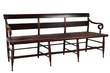 19th c. paint decorated rush seat bench