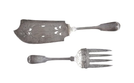W&H Coin Silver Chased Fish Serving Set