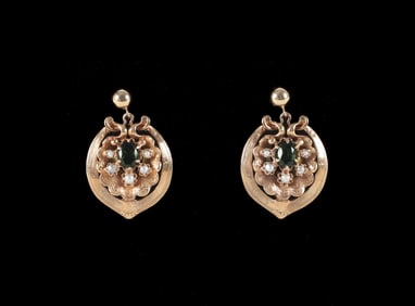 Victorian Revival Emerald Centered Drop Earrings