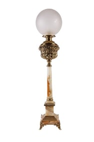 Green Onyx and Brass Banquet Lamp