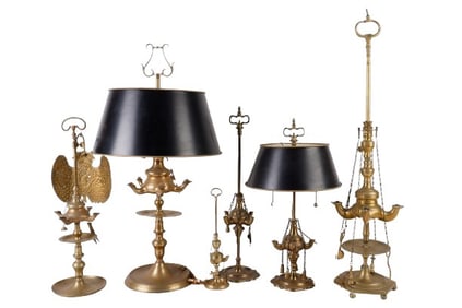 Brass Oil Lamp Collection, (2) Electrified