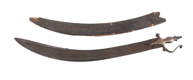 Indo-Persian Chased Iron Sword with Koftgari