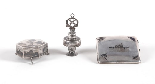 (3) Iraqi Silver Niello Decorated Articles