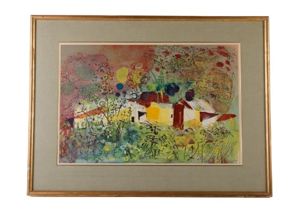 John Piper Screenprint "Viollet Charente": John Piper (British, 1903-1992), Screenprint "Viollet Charente", silkscreen on paper, signed John Piper, artist's proof aside from edition of 70, 16-1/4" x 24-3/8" sight, framed 24-3/4" x 33", very go