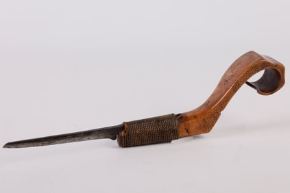 Maple Handled Punch Decorated Crooked Knife