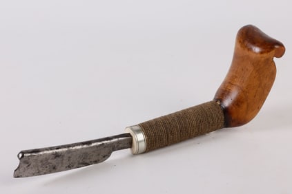 Bone Inlaid Carved Handled Crooked Knife