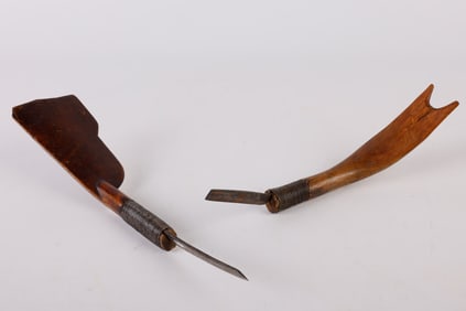 (2) Carved and Stained Crooked Knives
