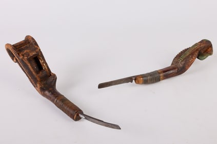 (2) Softwood Carved Crooked Knives