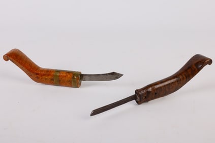 (2) Hardwood Handled Crooked Knives
