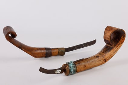 (2) Carved Handled Crooked Knives
