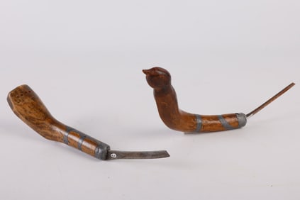 (2) Lead Joined Carved Crooked Knives