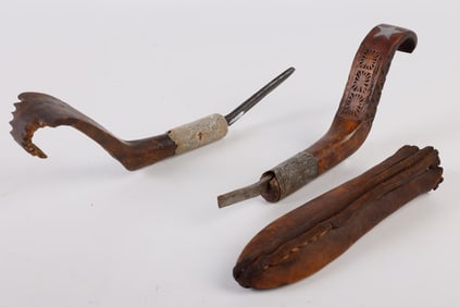 (2) Chip Carved Handle Crooked Knives