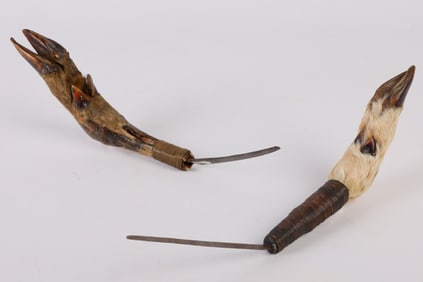 (2) Crooked Knives with Deer Hoof Handles