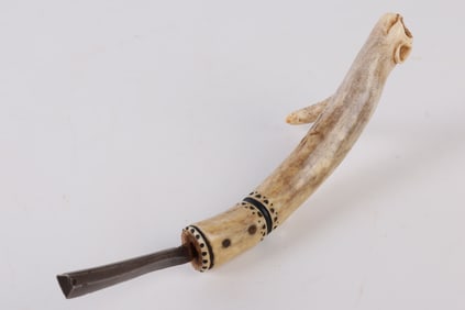 Animal Form Carved Antler Handled Crooked Knife