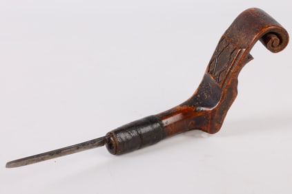 Scoll Carved and Inked Crooked Knife