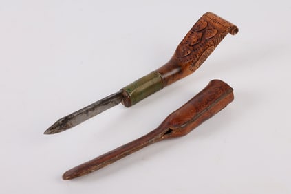 Maple Heart and Scroll Carved Crooked Knife