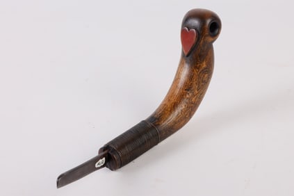Heart Carved and Inked Crooked Knife