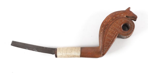 Double Horse Head Chip Carved Crooked Knife