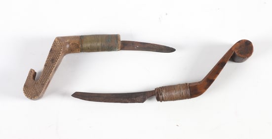 (2) Heart Carved Crooked Knives