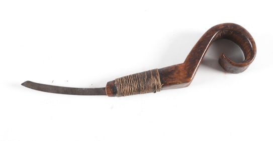 Scroll Carved Burl Handled Crooked Knife