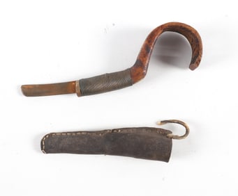 Scroll Carved Dark Stained Crooked Knife
