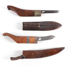 (2) Maple Handled Crooked Knives
