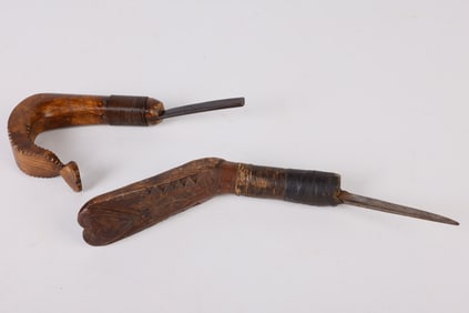 (2) Heart and Chip Carved Crooked Knives