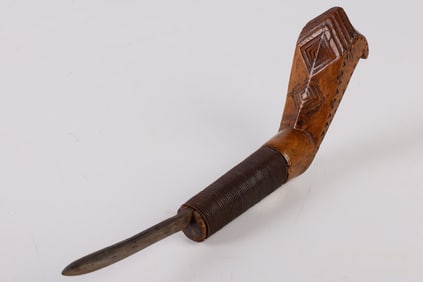 Concentric Carved Wood Handled Crooked Knife