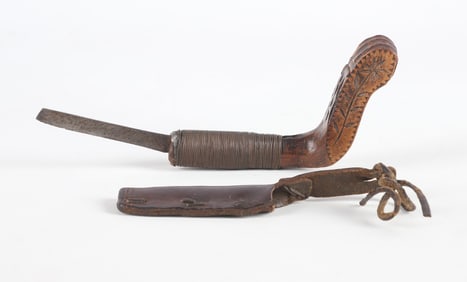Early Chip Carved Crooked Knife with Sheath