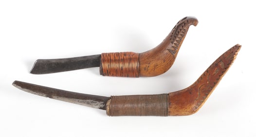 (2) Chip Carved Crooked Knives