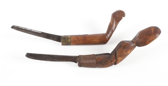 (2) Carved Handle Crooked Knives
