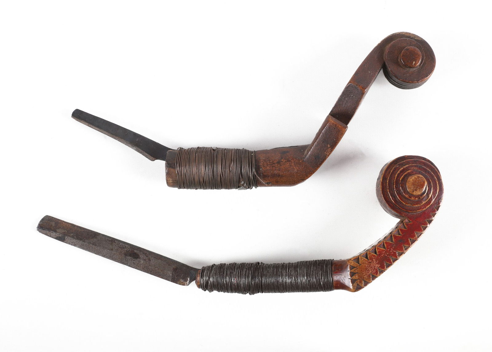 (2) Scroll Carved Crooked Knives (1 of 6)