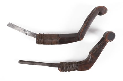 (2) 19th C Chip Carved Crooked Knives