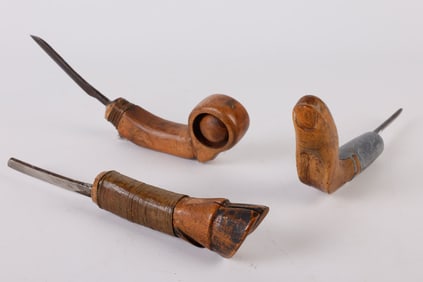 (3) Whimsical Carved Handle Crooked Knives