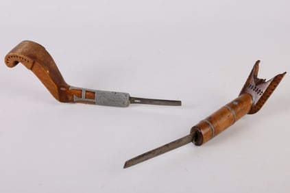 (2) Chip Carved Pewter Joined Crooked Knives