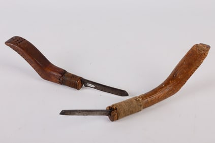 (2) Heart and Chip Carved Crooked Knives