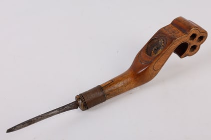 Large Pierced and Carved Handled Crooked Knife