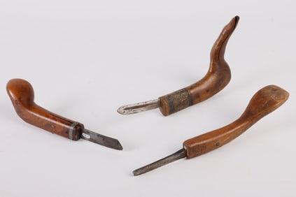 (3) Carved Handled Crooked Knives