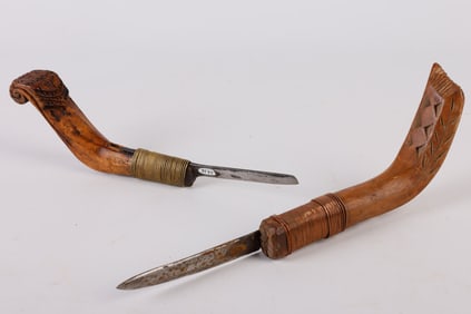 (2) Carved Crooked Knives