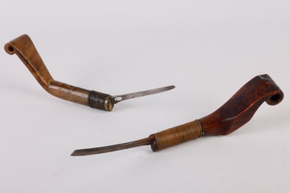 (2) Pierced Scroll Carved Crooked Knives