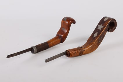 (2) Inlaid Pewter Crooked Knives