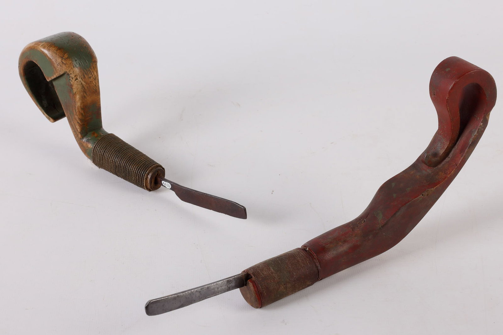 (2) Scroll Carved and Inked Handle Crooked Knives (1 of 14)