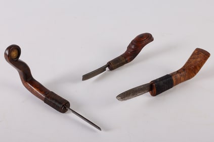 (3) Carved Handle Crooked Knives