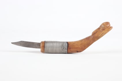 Rabbit Carved 20th C Crooked Knife
