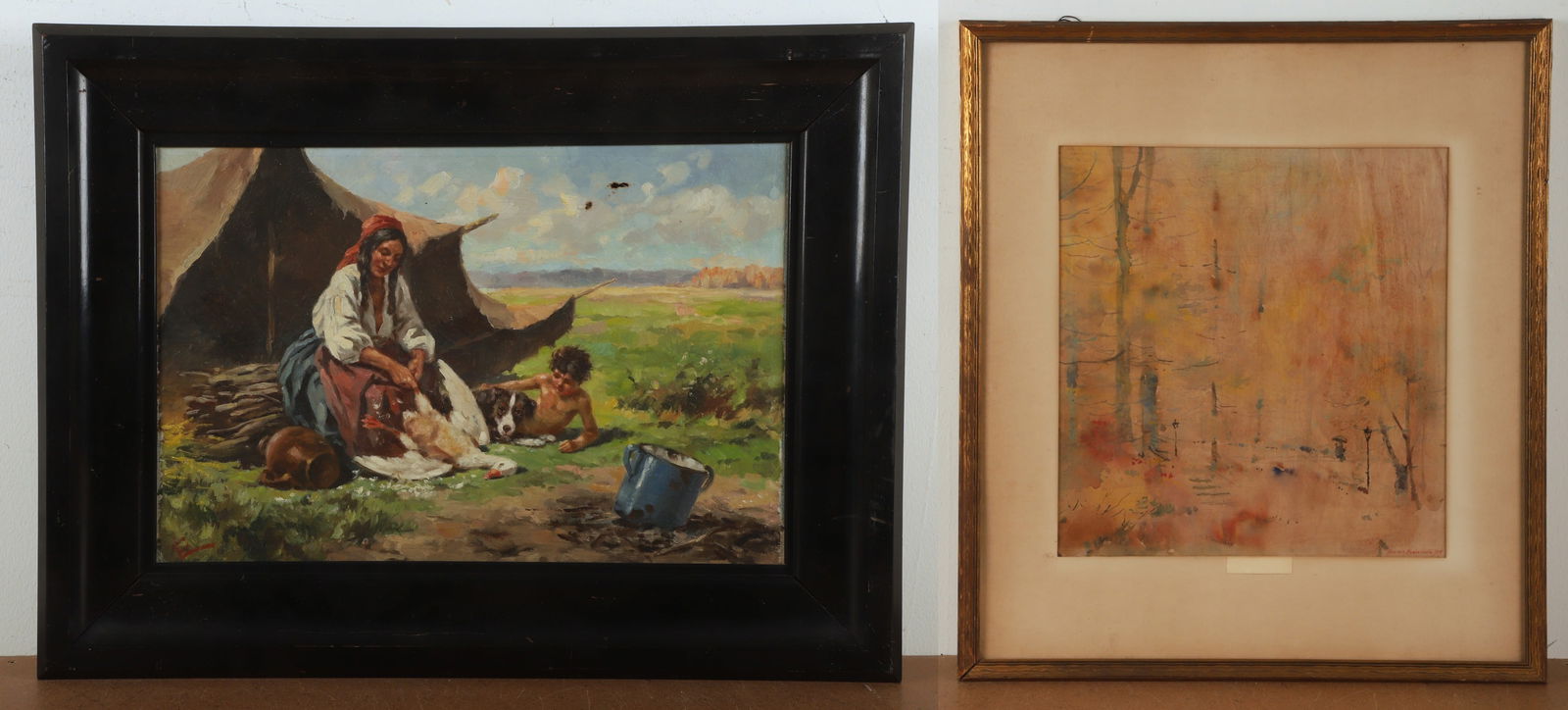 (2) Oil on Canvas and Watercolor Paintings (1 of 12)