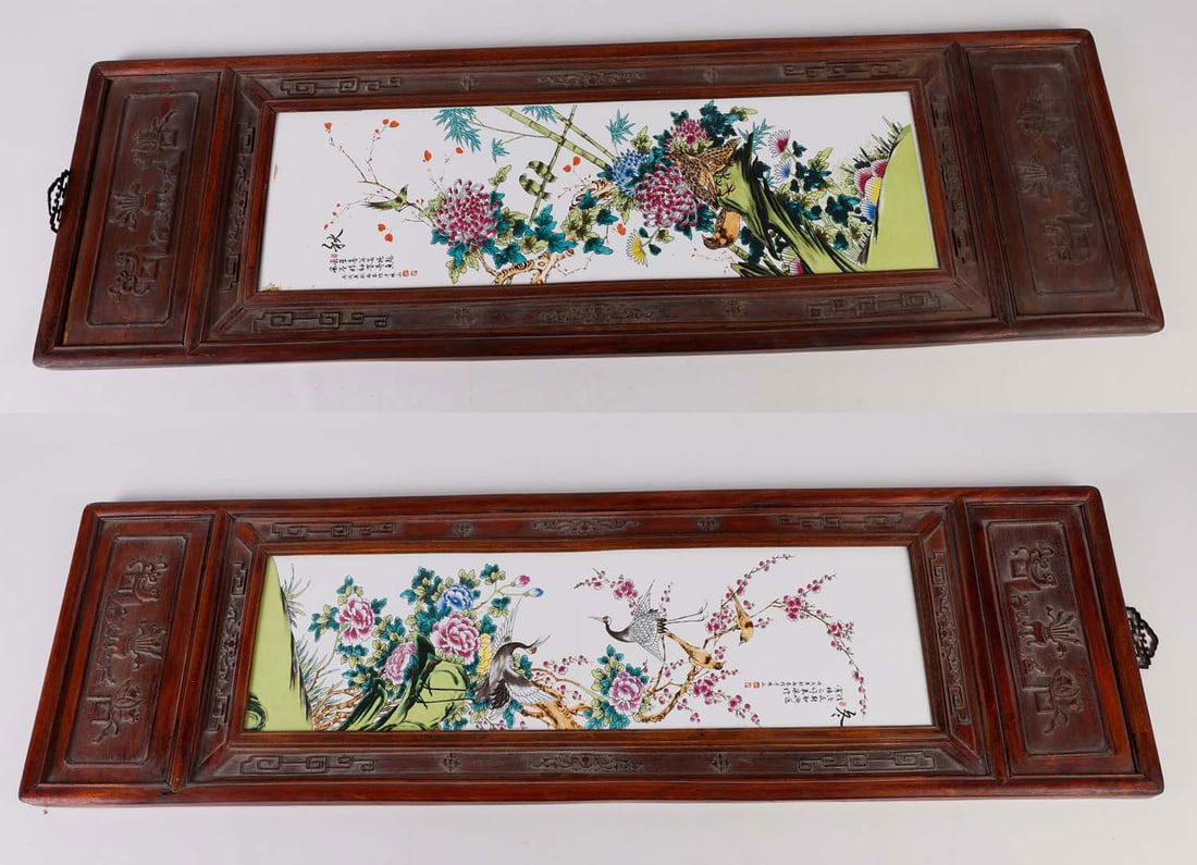 Pair of Framed Chinese Porcelain Tiles (1 of 4)