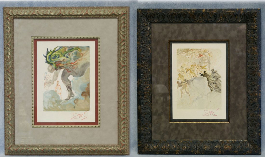 Salvador Dali, (2) wood engravings from The Divin: Salvador Dali, (2) wood engravings from The Divine Comedy, The Giants, Les Geants, and Mounting the Seventh Terrace, Lust, Montee a la septieme cornice: La Luxure, Prestel 1069 and 1097, image size 9"