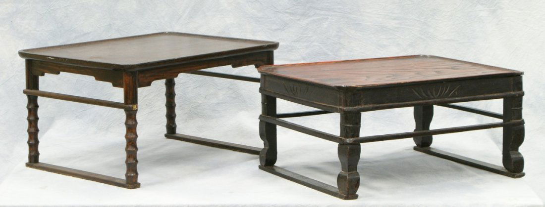 (2) Korean elmwood low tea tables, 19" x 14 1/2: (2) Korean elmwood low tea tables, 19" x 14 1/2", 9" high
